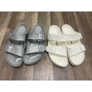 Set of 2 Birkenstock Arizona EVA Slides – Silver & White – Size 41 Unisex